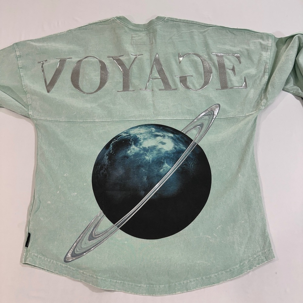 Spirit Jersey Womens M Mint Acid Wash Voyage Planet Saturn Oversized Shirt USA